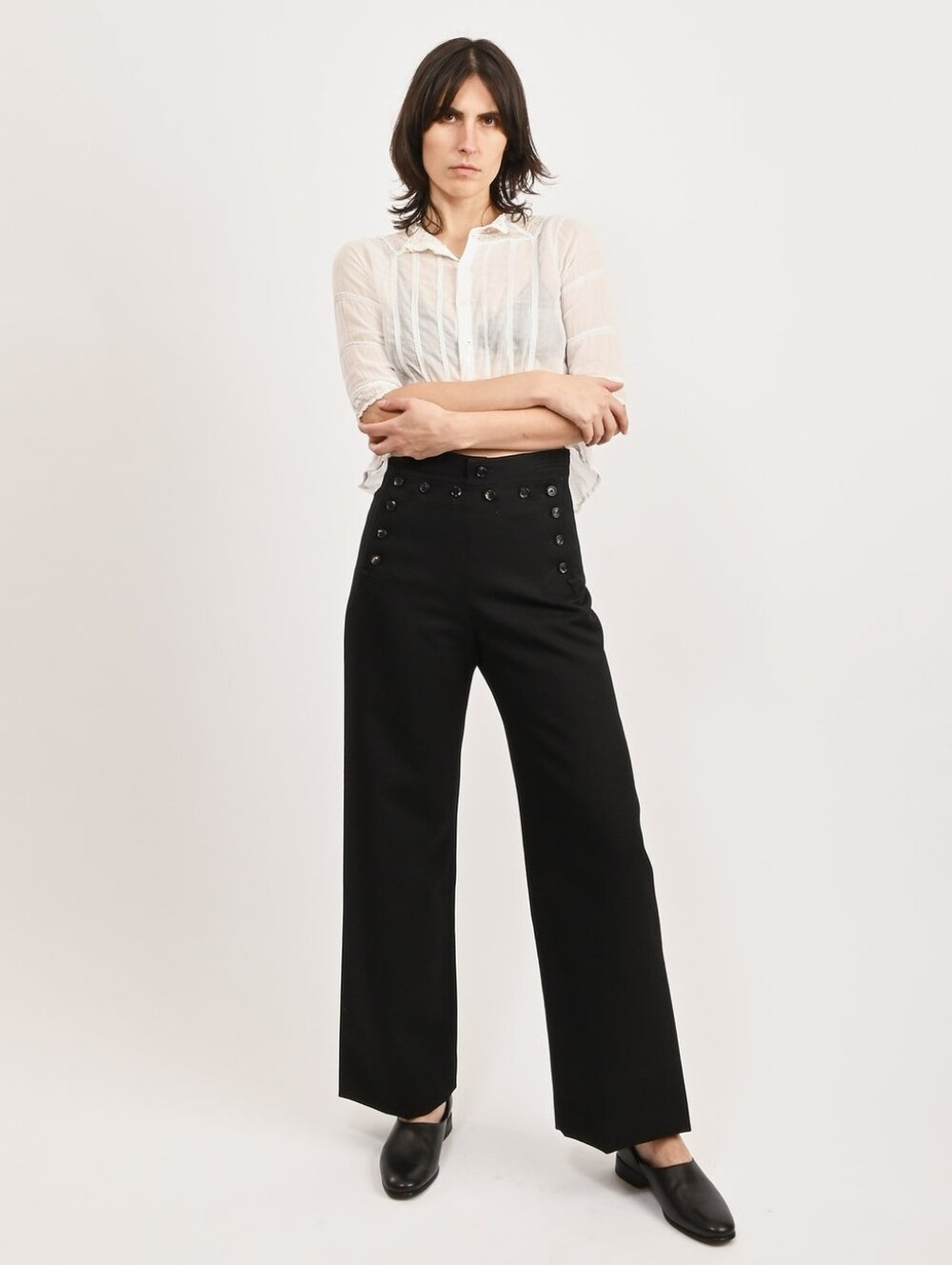Theory Mandarin Sailor Pants Navy Size 0 | Wool Silk Blend | High Waist Nautical
